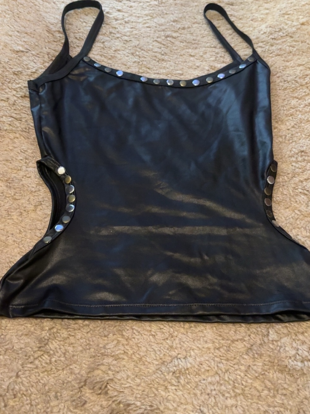 Black Faux Leather Studded Women's Tank Top